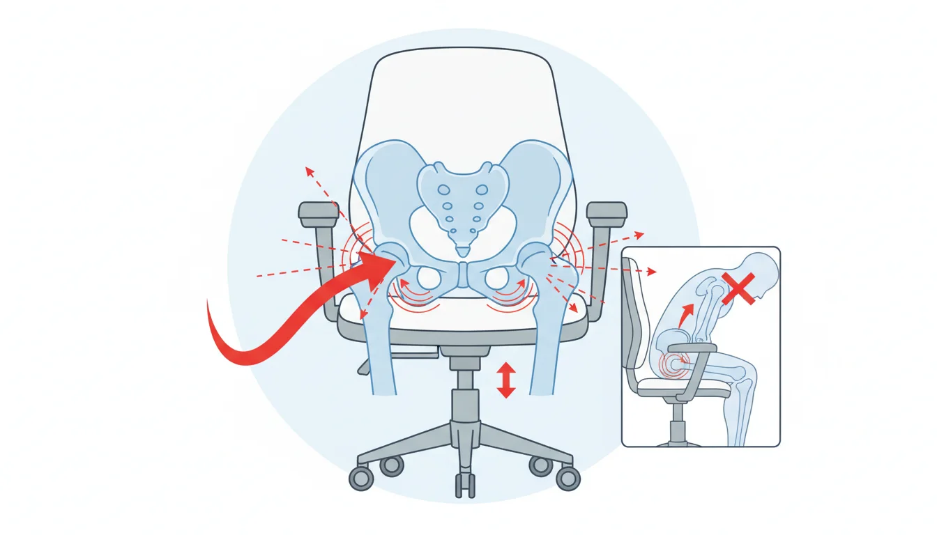 Illustration showing can office chair cause hip pain concept