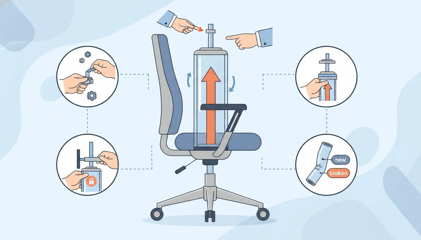 Illustration showing how to fix an office chair that won't stay up concept