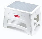 Rubbermaid Mini Folding Step Stool, Short, Foldable, Lightweight with Slip Resistant Treads and Non-Slip Feet, White