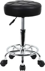 KKTONER Round Rolling Stool Chair PU Leather Height Adjustable Swivel Drafting Work SPA Shop Medical Salon Stools with Wheels Office Chair Small (Black)