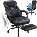 Office Chair, Big and Tall Office Chair with Foot Rest Ergonomic Chair for Home Desk, Reclining High Back Leather Chairs with Lumbar Support(Black)