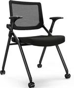 FYLICA Foldable Office Chair with PU Wheels and Smooth Armrest-Ergonomic Mesh Bouncing Back, Stackable Conference Room Chair, Office Guest & Reception & Meeting Chair (Black)