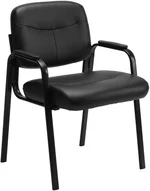 Reception Chairs, Leather Conference Room with Padded Arms and No Wheels for Professional Office Meeting Spaces and Guest Seating, Black-1 Pack