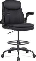 Misolant Drafting Chair, Tall Office Chair for Standing Desk, High Leather Executive Office Chair with Adjustable Height and Flip-up Armrest for Counter Height Desk