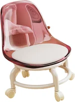 MYCENSE Modern Pink Low Rolling Stool, 34 cm x 38 cm, Solid Back, Adjustable Height, Rectangular, Indoor Use, Seat & Back Rest, Upholstered, Baby Theme, Living Room, Bedroom, Office