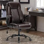 Big and Tall Office Chair,300lbs Wide Seat Executive Desk Chair,PU Leather Ergonomic Computer Chair with Adjustable Lumbar Support, Padded Armrests Big Chair with Metal Base for Heavy People (Brown)