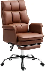 HOMCOM Executive Office Chair, PU Leather Ergonomic Office Desk Chair with Footrest, Reclining and Swivel Chair, Brown