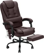 Executive Office Chair with Massage and Footrest Soft Leather Reclining Computer Chair Ergonomic High Back Desk Chair for Home Office Brown