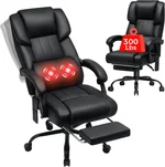 HOFFREE Reclining Office Chair with Massage and Heat Executive Chairs with Footrest Big and Tall Ergonomic Office Desk Chair with Lumbar Support for Back Pain High Back PU Leather Black