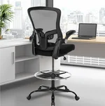 Ergonomic Drafting Chair – Tall Office Chair for Standing Desk, Adjustable Height Mesh Chair with Footrest and Flip-Up Arms, Counter Height, Black