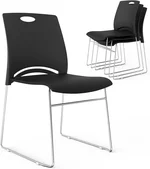 VINGLI Stacking Chairs Set of 4 Stackable Office Chairs with Metal Sled Base, Ergonomic Plastic Seat, Stacking Chairs for Waiting Room Break Room Banquet Guest, Black