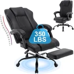 KCREAM Reclining Home Desk Office Chair with Footrest,Ergonomic Recliner Desk Chair with Weels,PU Leather Executive Chairs with Lumbar Support,High Back Computer Desk Chair,Black