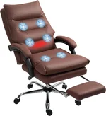 Vinsetto Microfibre Executive Massage Office Chair, Computer Desk Chair, Heated Reclining Chair with Footrest, Double-Tier Padding, Swivel Wheels, Coffee