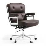 Resonant Executive Chair, Brown Leather, Mid-Back, Office Desk Chair, Aluminum Alloy Frame, Lumbar Support, Swivel, Quiet Wheels, Reclining, Adjustable Height