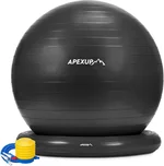 APEXUP Yoga Ball Chair, Exercise Ball Chair with Base for Office, Anti Slip Stability Ball Fitness Ball Seat, Home Gym Workout Ball, Balance Ball with Pump (Black, L)