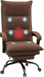 Vinsetto Massage Office Chair with 6 Vibration Points, Executive Computer Desk Chair, Heated Reclining Chair with Footrest, Armrest, Double Padding - Brown