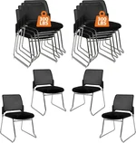 CLATINA Plastic Stacking Chairs Set of 12, Office Waiting Reception Stackable Armless Chair with Padded Seat Sled Base, Desk Chair No Wheels for Conference Lobby Break Room Guest Training, Black