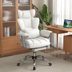 COSTWAY 400 LBS Big and Tall Office Chair, PU Leather Executive Desk Chair w/Retractable Footrest, Reclining Function, Lumbar Support, Ergonomic High Back Home Computer Task Chair, White