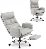Paddie Executive Office Chair with Footrest, Double Thick Cushion, PU Leather Ergonomic Computer Desk Chair Reclining Comfy Chair for Desk, Rolling Executive Work Chair for Home Office(Gray-New)
