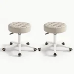 Small Chair Round Rolling Stool with Wheels PU Leather Height Adjustable Swivel Drafting Work SPA Salon Stools Home Office Chair,2 Pack