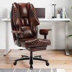 KCREAM Brown Reclining Office Chair with Footrest, 500Lb Big and Tall Office Chairs, Leather Executive Computer Desk Chairs with Wheels, High Back Office Chair Lumbar Support for Heavy People
