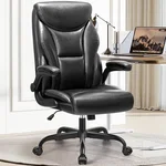 Office Chair, Ergonomic Big and Tall Computer Desk Chairs, Executive Breathable Leather Chair with Adjustable High Back Flip-up Armrests, Lumbar Support Swivel PC Chair with Rocking Function