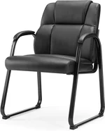 Simple Deluxe Guest Chair, Waiting Room Chairs Office Chair No Wheels, Leather Guest Chair with Padded Arms for Reception Meeting Conference Room Computer Desk Bedroom, Black 1Pack