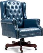 ECOTOUGE Tufted Office Chair, Faux Leather Executive Desk Chair w/High Back & Nail Head Trim, Ergonomic Wingback PC Chair for Home, Office and Living Room, Deep Blue