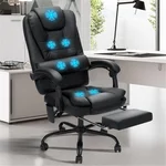 Massage Office Chair Reclining Office Chair with Footrest Soft Leather Executive Desk Chair Ergonomic High Back Computer Desk Chair for Home Office Black
