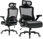 600lbs Big and Tall Office Chair- Heavy Duty Executive Computer Chair with 3D Flip Arms Large Wheels, Ergonomic Mesh High Back Desk Chair, Extra Wide Seat Adjustable Lumbar Support&Headrest