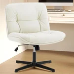 OLIXIS Criss Cross Legged Chair No Wheels Armless Wide Seat Adjustable Height Swivel Thick Padded PU Leather Comfortable Home Office Desk Seating