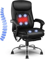 6 Point Massage Office Chair, PU Leather Ergonomic Vibrating Massage Executive Desk Chair with Heating Function, Footrest, Height Adjustable & Reclining Backrest
