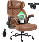 500lbs Big and Tall Brown Office Chair Adjustable Lumbar Support for Back Pain, Extra Wide Seat Executive Ergonomic Computer Desk Office Chair Thick Armrest Pad, Heavy Duty Base&Upgraded Wheels