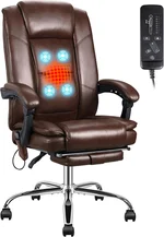 Black Executive Office Chair Heated Office Chair with 4 Points Vibration Massage Office Chair with Footrest and Lumbar Support for Home