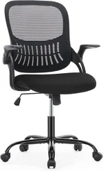 Home Office Desk Chairs Mesh Computer Chair Ergonomic Swivel Rolling, Comfy Back Support, Flip-up Arms, Height Adjustable for Work, Study, Task, Black