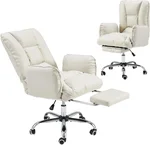 EROMMY Office Chair, Adjustable Height Gaming Chair with Inclined Backrest, Soft Armrest & Footrest, Highlighting Ergonomic Design,Beige Swivel Seat for Home or Executive Use