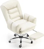 EROMMY Office Chair with Adjustable Height, Ergonomic Office Chair with Footrest, Comfortable and Spacious Desk Computer Chair with Wheels, 90-180° Tiltable High Backrest, Beige Arm Chair