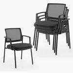 DUMOS Black Stackable Arm Chairs with Mesh Back and Upholstered Fabric, Sturdy Metal Frame, Easy to Store and Use, Perfect for Indoor and Outdoor Spaces, 4 Chair