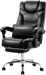 VEVOR Executive Office Chair with Footrest, 300lb Capacity Office Chair with Lumbar Pillow, Height Adjustable Ergonomic Chair, PU Leather Reclining Home Office Desk Chairs, Black