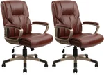 CLATINA Executive Office Chair with High Back, Brown PU Leather Chairs with Wheels and Arms, Managerial Chairs with Soft Padded Lumbar Support, Swivel Rolling Computer Desk Chair 400 LBS, Set of 2