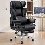Office Desk Chair 400LBS, Big and Tall Office Chairs with Footrest, Leather Computer Gaming Chairs with Adjustable Height, Executive Office Chairs with Lumbar Support, Black