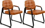 CLATINA Office Guest Chairs, Set of 2 Orange Leather Reception Chairs with Padded Arms, Desk Chair No Wheels Stationary for Conference Lobby Waiting Room Training Side Elderly