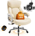 Big and Tall Office Chair for Heavy People, 500LBS High Back Extra Wide Heavy Duty Executive Office Chair Comfortable for Home, Large Computer Desk Chairs with Adjustable Lumbar Support Beige