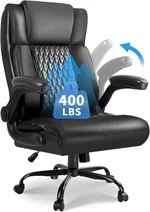 VITESSE Executive Office Chair,Heavy Duty Chair with Flip up Armrest,Ergonomic High Back Computer Gaming Chairs Home Office 400lbs, Big and Tall Office Chair with Lumbar Support（Black）