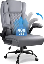 VITESSE Executive Office Chair,Heavy Duty Office Chair with Flip up Armrest,Ergonomic High Back Computer Gaming Chairs Home Office 400lbs, Big and Tall Office Chairwith Lumbar Support（Gray）