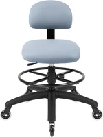 TAKE UR SEAT® Economical Multi-Purpose Medical Spa Drafting Stool with Adjustable seat and Back Height. Advanced Fabric seat Cover is Easy to Clean. Blade Wheels (Med. Bench Height Gray)
