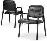 Simple Deluxe Leather Guest Chair with Padded Arm, Waiting Room Chairs Stationary Rest for Reception Area Conference Room Lobby Home Computer Desk Bedroom Elderly, 2 Pack
