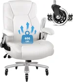 VITESSE Big and Tall Office Chair, 600lbs Capacity, Flip-up Armrest, Ergonomic Lumbar Support, Leather, White