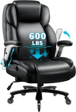 VITESSE Large Heavy Duty Office Chair 600lbs with Flip up Armrest, Big and Tall Chair with Ergonomic Lumbar Support, Leather Office Chair for Heavy People with Quiet Rubber Wheel (Black)