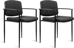 CLATINA Stackable Waiting Room Chair with Armrest, Leather Comfy Reception Guest Chairs, Stationary Office Desk Chair No Wheels for Conference, Lobby, Side, School, Black, Argyle, 2 Pack